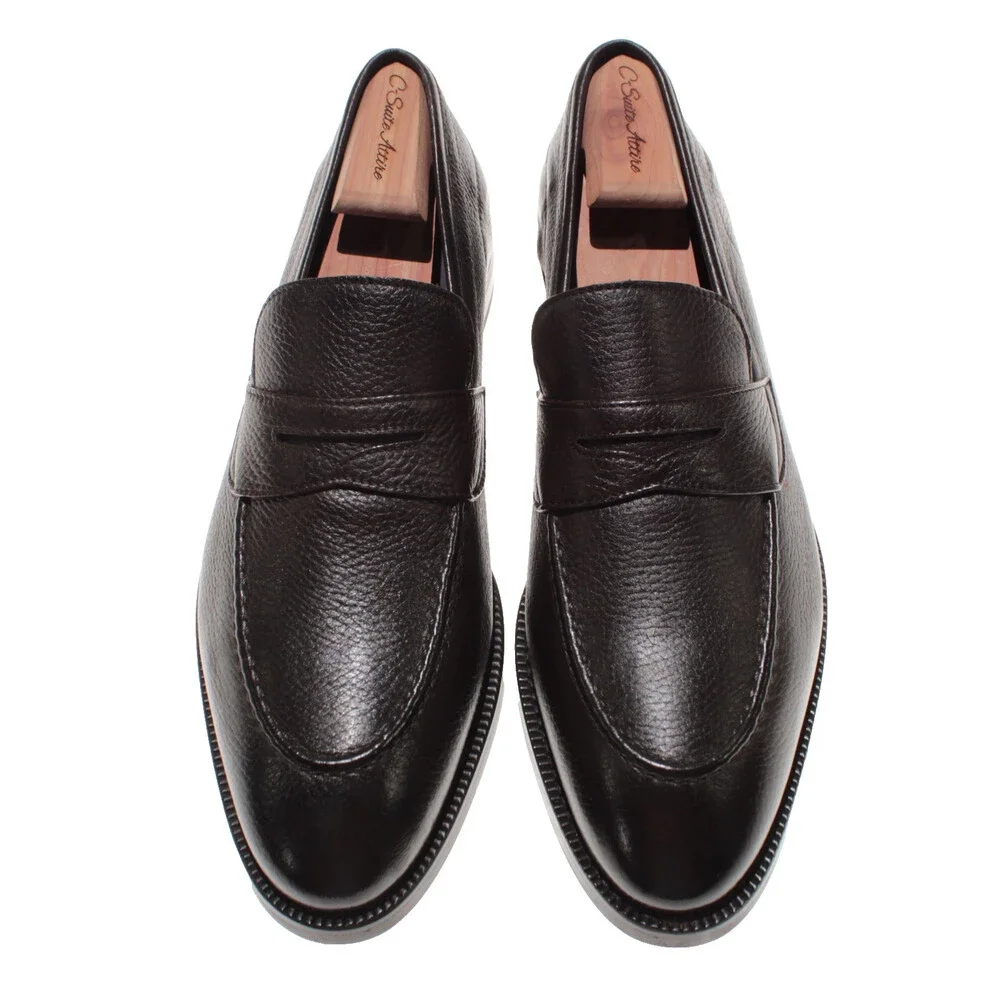 Di Bianco NWB Penny Loafers Size 10.5 US in Dark Brown Pebbled Leather